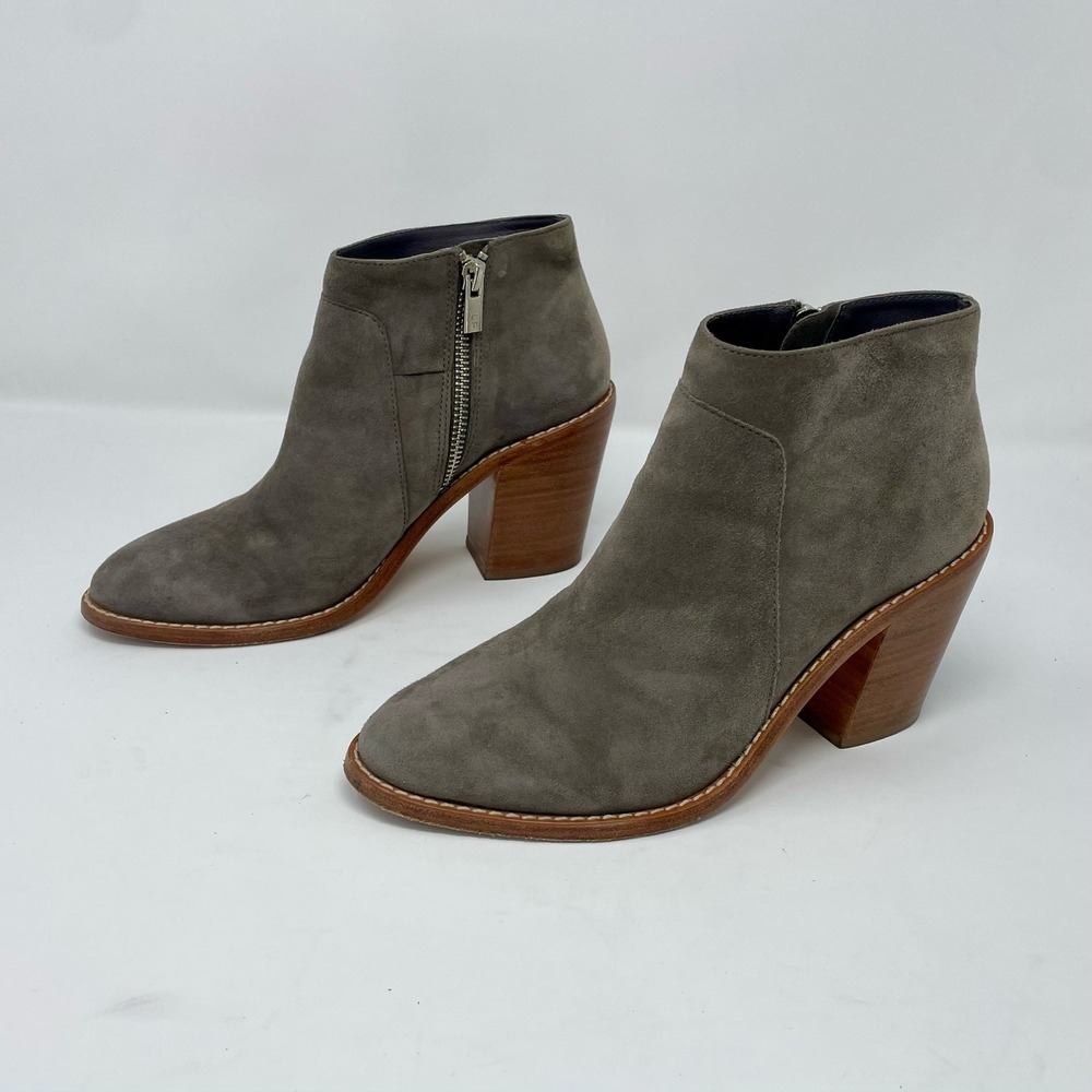 Loeffler Randall Ella Neutral Taupe Suede Stacked Heel Ankle Boots Women's 6.5